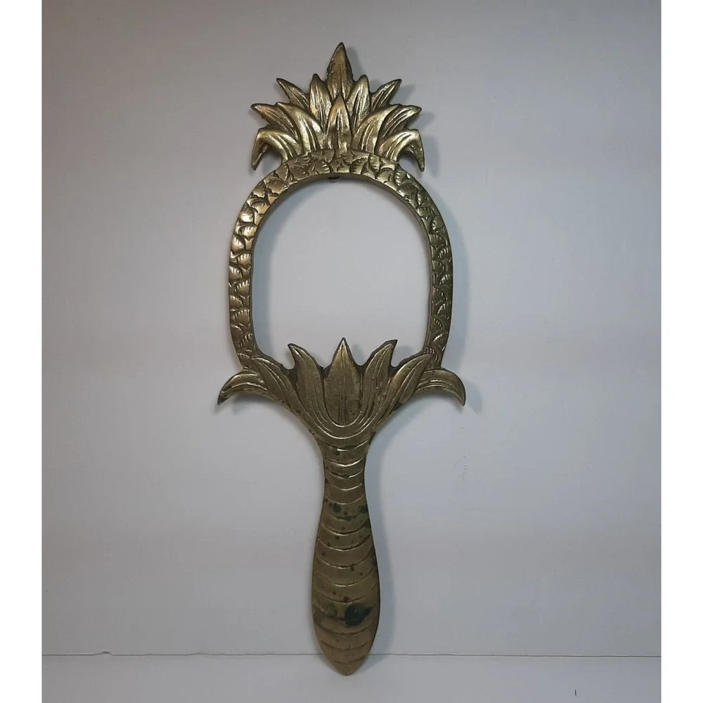 Vintage Brass Pineapple Hand Mirror No Glass With Patina 11.75